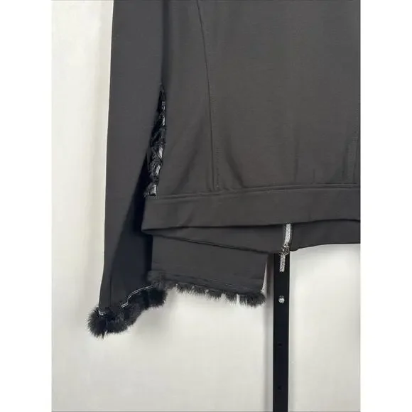 Save the Queen Italy Faux Leather Jacket Womens Medium Black Faux Fur Geometric - Picture 9 of 13